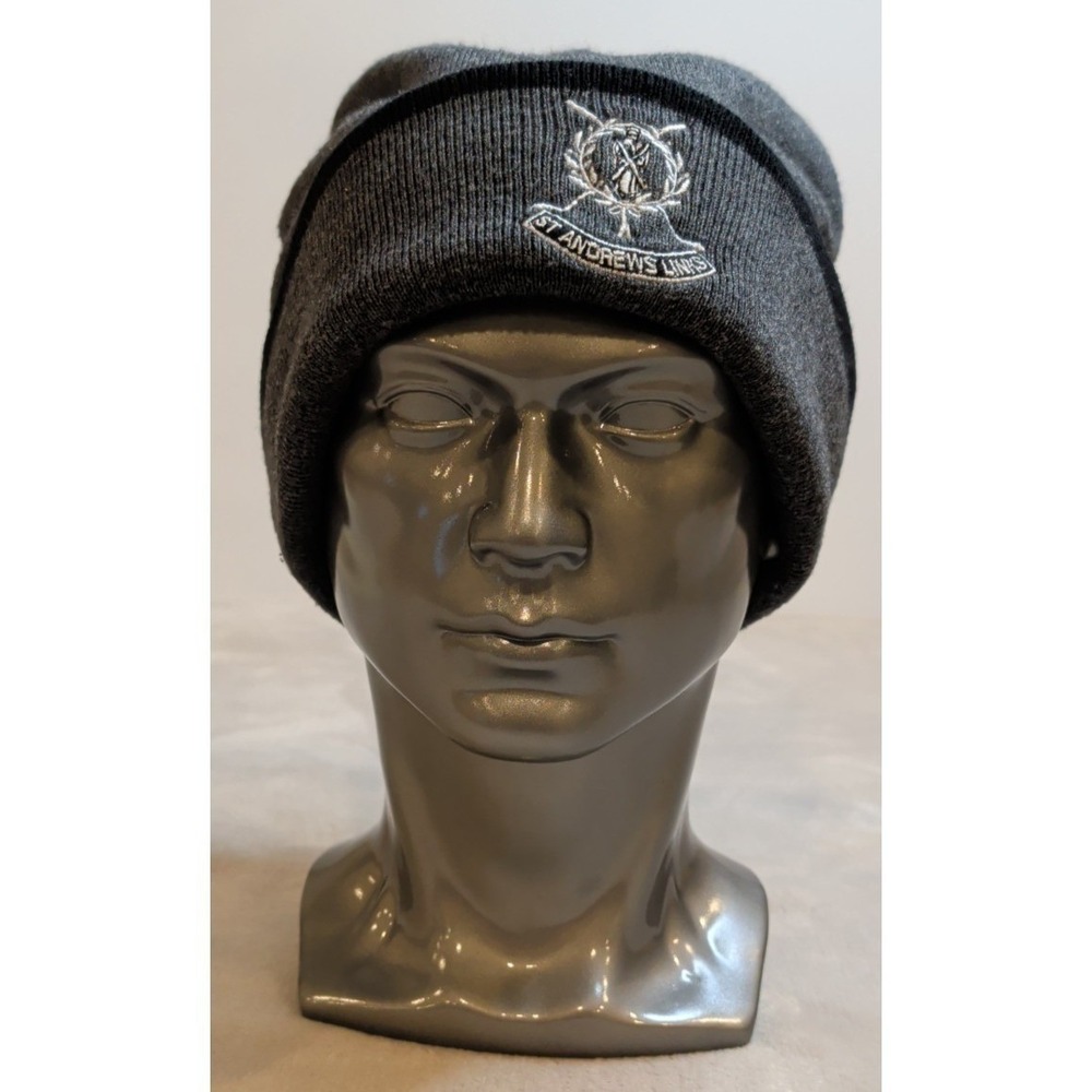 St Andrews Links Golf Beanie Hat Gray Knit Logo Scotland Winter Cap OSFA